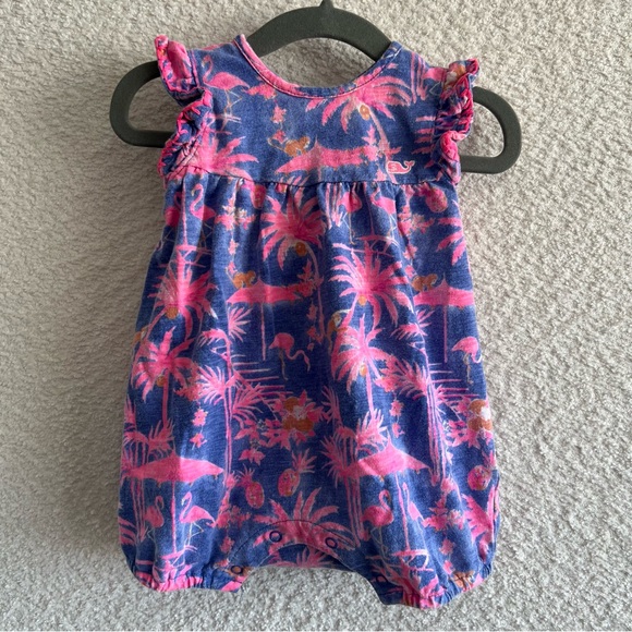 Vineyard Vines Other - Vineyard Vines Baby Girl One Piece Flamingo Monkey Pink Romper Size 3-6‎ Months